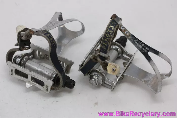MKS Max-K Track Pedals w/ Benotto Leather Toe Straps & Large Christophe Special Straps - Vintage 1970's